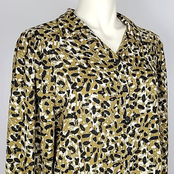 Topshop Long Sleeve Button Up Blouse Abstract  Animal Print Mustard Black US 10 - Picture 3 of 15